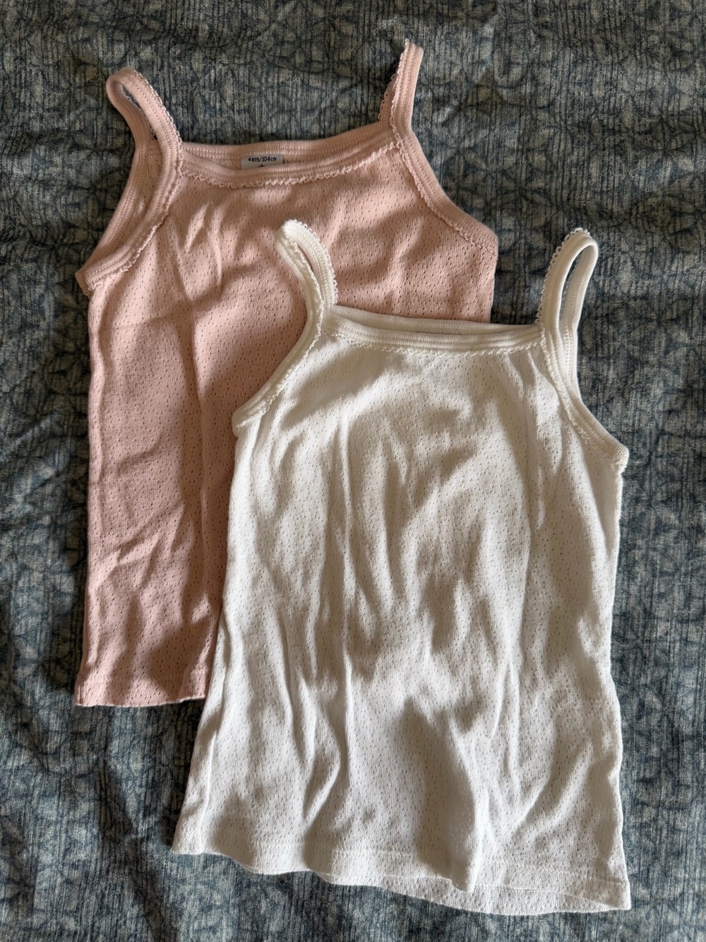 Petit Bateau Girls' Pink & White Cotton Tank Tops - Pack of 2